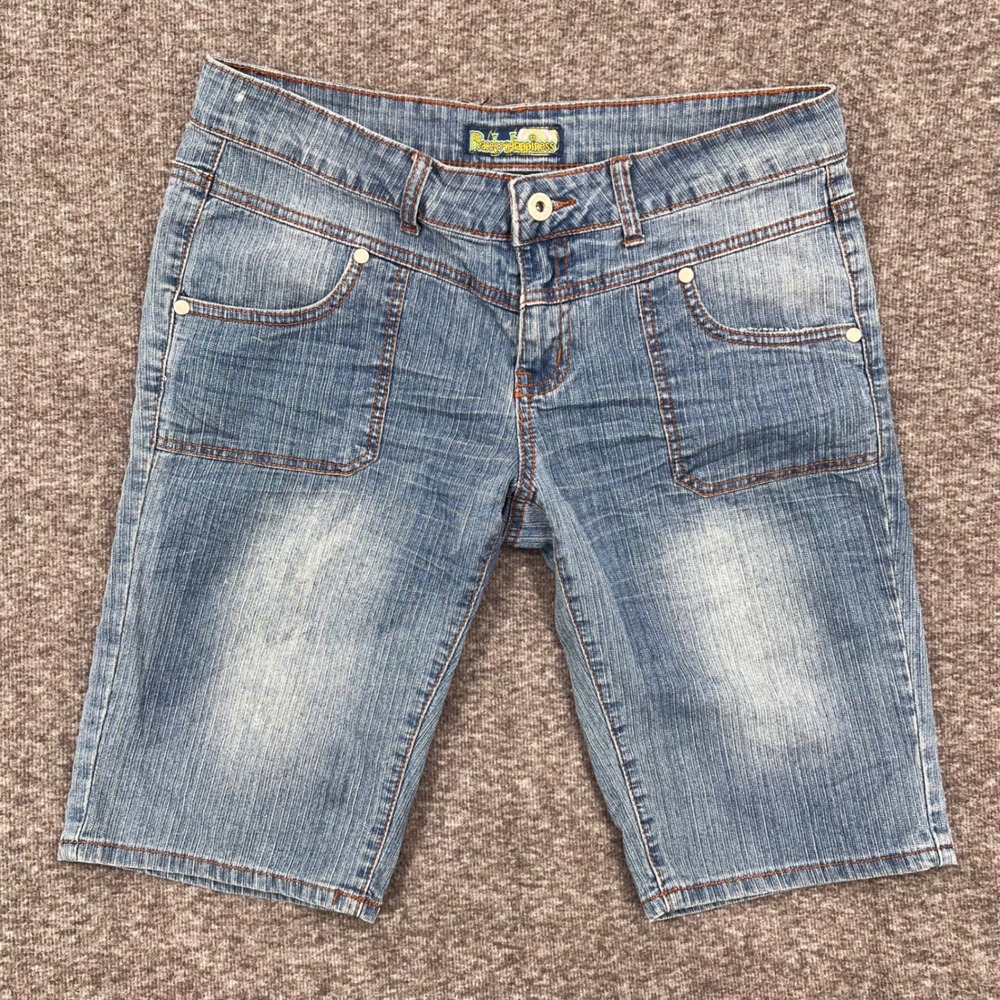 Peace Love‎ Happiness Womens Denim Bermuda Shorts Medium Wash Y2K Size 9/10